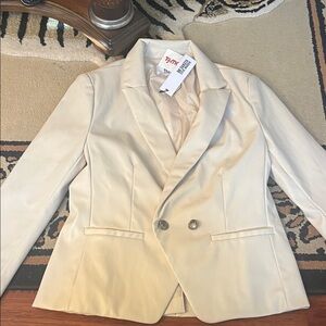Pleather  Cream Double-Breasted Blazer